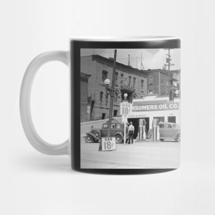 Gas Station in Montana, 1939. Vintage Photo Mug